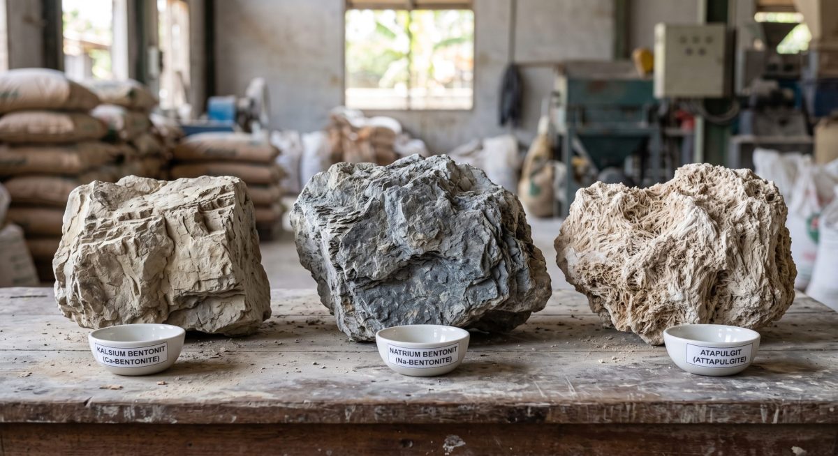 Raw calcium bentonite, sodium bentonite, and attapulgite minerals chunk